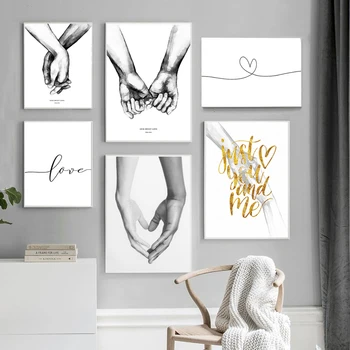 Alb și negru se țin de Mâini Imprimare Pictura Citate Dragoste Dulce Panza Poster de Arta de Perete Decor Acasă Nordic Imagine pentru Camera de zi