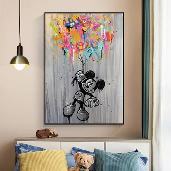 Arta Graffiti Disney Anime Panza Pictura Strada Arta De Perete Poster Print Mickey Mouse Culori Balon Imagine Copil De Cameră Decor