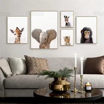 Nordic Postere si Printuri Drăguț Animale Copil Leu, Zebra, Elefant, Hipopotam Girafa Arta de Perete Panza Pictura Decorațiuni Murale
