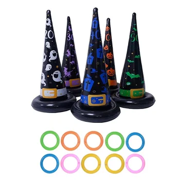 Mai nou Sosire Halloween Jucării Arunca Inelul Recuzita Joc Gonflabil Palarie de Vrajitoare cu Aruncarea Cerc pentru Copii Adulți