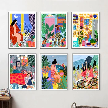 Multicolore Plante de Gradina de Perete de Arta Canvas Tablou Abstract Fata de Moda Poster și Imprimeuri Nordice Decoratiuni Interioare Poze