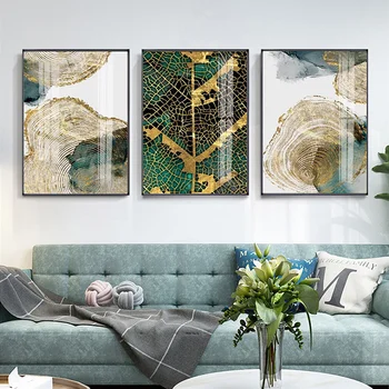 Nordic Negru Inel de Aur Rezumat Panza Pictura Arta de Perete Poster pentru Sufragerie, Dormitor, Camera de zi Acasă Decorare Imagine