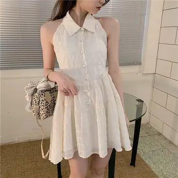 Căpăstru Sexy Halter Rochie de Camasa pentru Femei de Vară 2021 Nou Stil fără Mâneci Tricou Copil de Nișă Puf Fusta Drăguț girly rochie albă