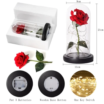 Frumoasa Si ia Flori Artificiale Crescut de Lumină LED Flori Artificiale În Cupolă de Sticlă Mama Zi de Valentine Cadou Pentru Fete