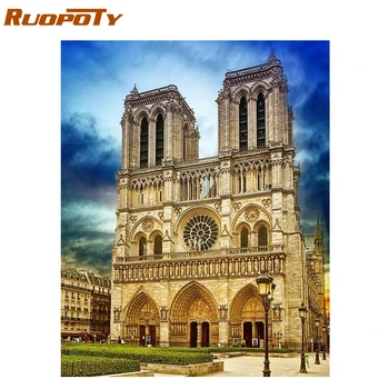 RUOPOTY Cadru Notre Dame De Paris DIY Pictura De Numere Peisaj Colorat De Numere Kit de Arta de Perete Poza Decor Acasă Opere de artă
