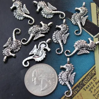 10buc 12x25mm Moda Seahorse Farmecele Argint Antic Tonul de Culoare Constatările de Bijuterii DIY Metal lucrate Manual Face Aprovizionarea en-Gros
