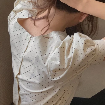 Coreea de Șic Guler Rotund Guler Ploka Dot Imprimare Tricouri Femei Topuri de Moda Tricouri Femei Față și Spate Pot Fi Purtati Haine 14480