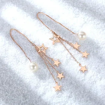 2020 cel mai bun-de vânzare de moda simplu versiunea coreeană a ciucure stea cu cinci colțuri perla a crescut de aur cercei lungi
