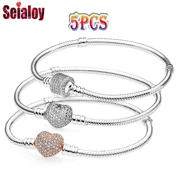 Seialoy 5pcs a Crescut Inima de Aur Farmecul Brățară Șarpe Lanț de BRICOLAJ de Înaltă Calitate de Argint de Culoare de Bază de Brățări se Potrivesc Femei Copii Bijuterii
