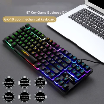 GK - 10 emițătoare de lumină cuvinte 87-Cheie RGB Tastatură Mecanică de Gaming Multicolor RGB lumina de fundal USB Cablu gamer Tastaturi jocuri