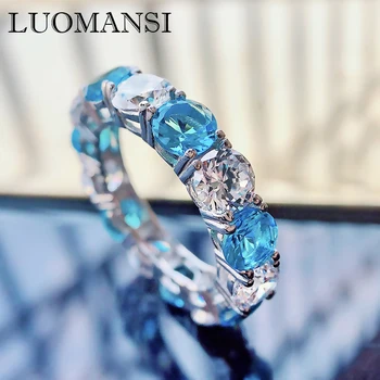 Luomansi -S925 Argint 5*5 Acvamarin Ridicat De Carbon Diamant De Sex Feminin Inel Inel De Logodna De Nunta De Petrecere Bijuterii Fine