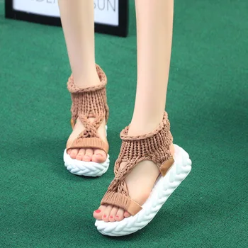 Fiind Unic - 2021 Noi Femei Sandale Tricotate Stil Pantofi de Vara pentru Femeie Plat Fli Flops Non-alunecare de Plaja Mid-Sandale cu toc