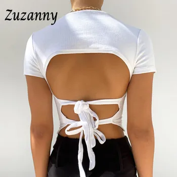 Zuzanny Tricou Maneca Scurta Pentru Femei Haine De Vară 2021 Crop Top O De Gat Coaste Alb Tricou Femme Backless Bandaj Topuri Sexy