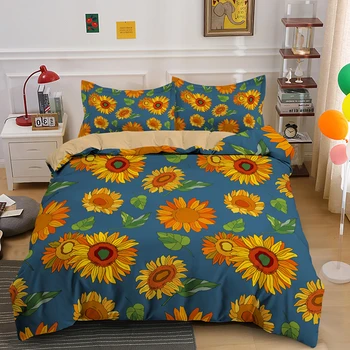 Floarea-soarelui Set de lenjerie de Pat Imprimarea pe o Singură Regina King Size, 2/3PCS Galben Carpetă Acopere Seturi, Cu față de Pernă Textile Acasă Cadou
