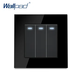 Wallpad 3 Banda 2 Mod de Resetare Întrerupător Cu Indicator LED Cristal Negru Geam Panou 86*86mm AC110-250V