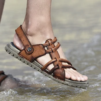 Mens Sandale Din Piele Noua Plaja Barbati Pantofi Casual De Vara In Aer Liber Sandale De Moda Sandale Gladiator Pantofi Pentru Bărbați