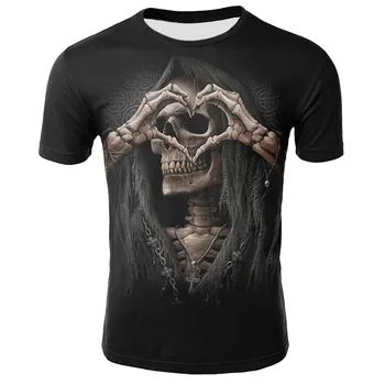 2021 Noi de Vara pentru Bărbați T-Shirt Casual Scurte Gât Rotund cu Mâneci T-Shirt Diavolul Craniu de Moda Trendy Brand Craniu 3D T-Shirt de sex Masculin 6XL