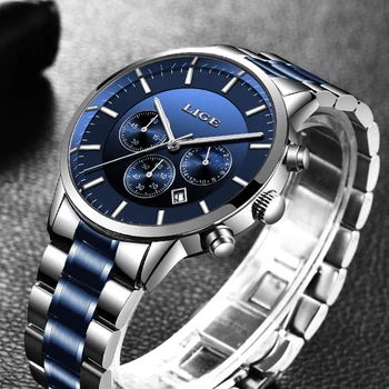 2021 LIGE Brand de Top Mens Ceasuri din Oțel Inoxidabil rezistent la apa Sport Cronograf Cuarț Bărbați de Lux de Afaceri Cuarț Ceas de sex masculin