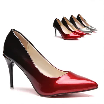 Pantofi femei a Subliniat Toe Pompe de Brevete din Piele Rochie de Vin Roșu 10 CM Tocuri inalte Pantofi cu Barca Pantofi de Nunta Zapatos Mujer uu4