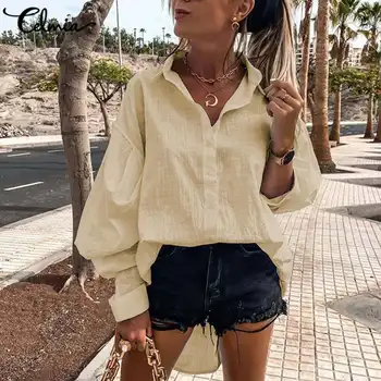 Celmia 2021 Femei De Moda Bluze De Toamna La Rever Elegant Tricou Vintage Topuri Casual Cu Maneci Lungi Solid Blusas