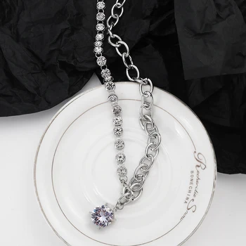 AENSOA 2021 Moda Multistrat de Blocare Monedă de Cristal Pandantiv Colier pentru Femei mai Multe Argintiu Grosime Lanț Cravată Coliere