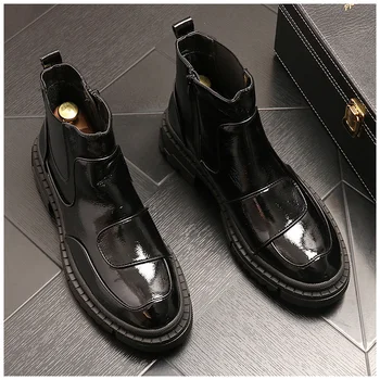 Mens de moda de lux petrecere de club rochie chelsea cizme negre platforma pantofi primavara toamna vacă din piele de boot frumos glezna botas