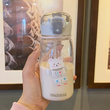 500ml Kawaii Iepure Mic de Lapte Sticla de Apa Cu Paie Portabil Leakproof Sticla de Moda Drăguț Potabilă Ceașcă de Cafea
