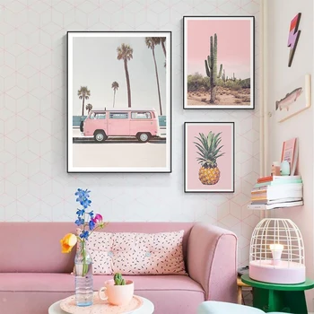 Decor de crăciun Panza Pictura Postere Autobuz Roz Cactus Ananas Arta de Perete de Imagine pentru Camera de zi de Decorare Acasă Deco