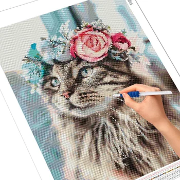 Evershine Diamant Mozaic De Pisică Diamond Pictura Floare Broderie Animal Goblen Kit Imagine Pietre Obiecte De Artizanat Cadou