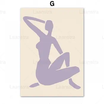 Rezumat Geometrie Matisse Poster Mov Fata De Corali Frunze Vaza De Perete De Arta Panza Pictura Nordică Și Postere De Imprimare Living Murală