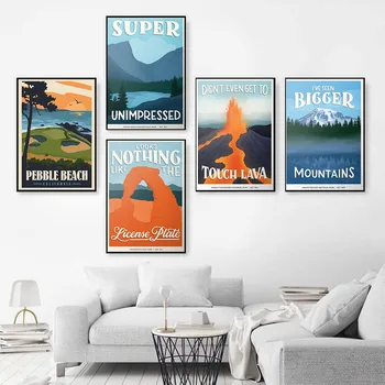Nordic Panza Pictura Hawaii Vulcanii Rocky Mountain California Golf Epocă Parcul Național Peisaj Poster De Arta De Perete Poza