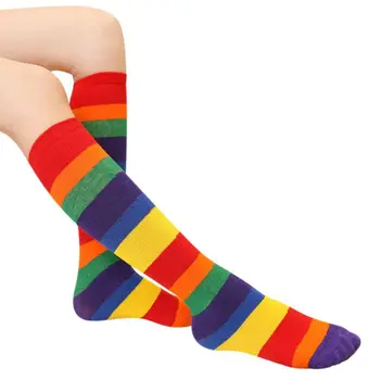 Copiii Curcubeu Sport Șosete Copii Băieți Fete Dungi Colorate Genunchi Mid Mare Ciorapi
