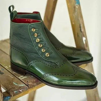Bărbați de Bază Low-toc Verde Negru Catarama Cizme Casual, Retro Stil de Afaceri Pozitiv PU Pantofi din Piele Sapatos Hombre Para HL080