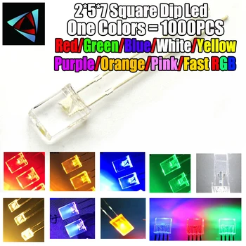 1000Pcs 2X5X7 Square LED 257 MM Diode Emițătoare de Lumină Roșu Alb Verde Albastru Galben Violet Portocaliu Roz Cald