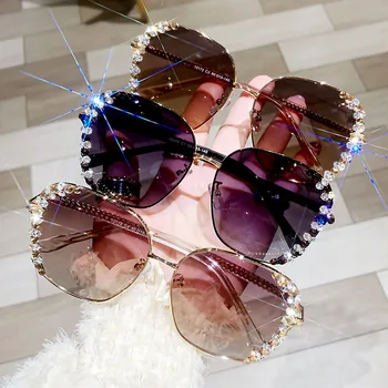 Noul Designer de Moda ochelari de Soare Patrati 2021 Lux Stras Ochelari de Soare pentru Femei Retro Nuante Bling Ochelari Mari de Diamant