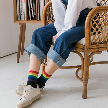 Moda pentru Femei Șosete de Bumbac Dungi Curcubeu de Cadouri de Crăciun Cald Clasic Casual Valul Harajuku Amuzant Drăguț Pop coreeană Șosete