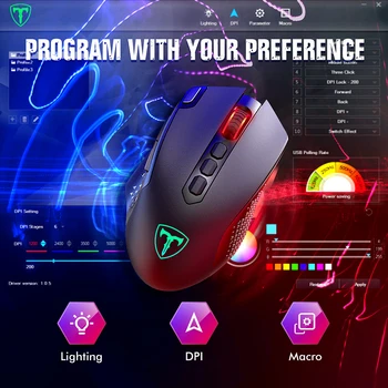 PICTEK Mouse Wireless Reîncărcabilă Ergonomic Mouse de Gaming cu 10 Butoane Programabile RGB cu iluminare din spate 10000 DPI Soareci pentru PC Gamer