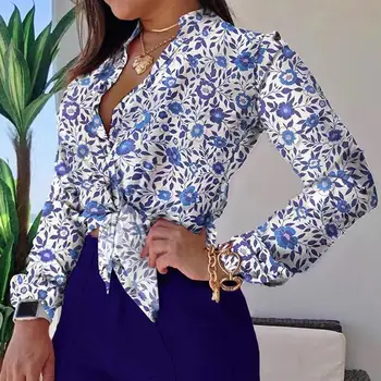 Femei Sexy Tricouri Bluza 2021 Primavara Toamna Cu Maneci Lungi Mozaic Topuri Casual, V - Gat Buton Camasa