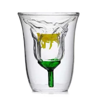 180 ml Cocktail de Flori de Trandafir Formă de Sticlă de Vin de Partid accesoriile de bar Ochelari Cu Fund Dublu cu Geam Dublu Cana Cana Cu Doi Pereți