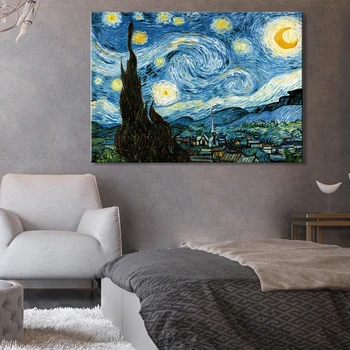 Van Gogh, Noapte Înstelată Panza Pictura Celebra Poster Și Printuri Quadros Arta De Perete De Imagine Pentru Camera De Zi Decor Acasă Cuadros