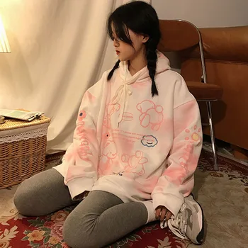 Supradimensionate Japoneze Kawaii Hanorac Gros Cald 2021new Drăguț Roz Pulover Haine Adolescente Harajuku Epocă Tie Dye Hanorace