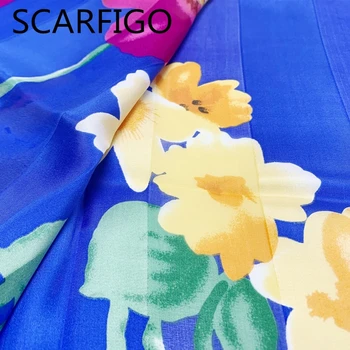 SCARFIGO Floare Albastră Lungă de Mătase Eșarfe de Moda Gatuluieșarfe Pentru Femei 140*35cm