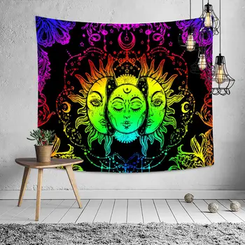 Tipărite Negru Colorat Sun Moon Mandala Tapiserie De Pe Perete Cerești Tapiserie De Perete Hippie Covoare De Perete Decor Tapiserie De Perete