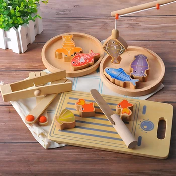 Copii din Lemn Magnetic de Pescuit de Simulare a Juca Casa Părinte-Copil Joc Toy Set