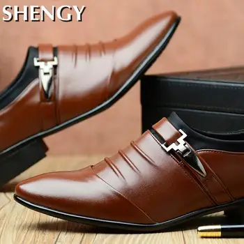 2021 Moda Barbati Pantofi Rochie Subliniat Toe Culoare Solidă de Metal Cataramă cu Dungi Formale Pantofi pentru Barbati Casual Mature Pantofi pentru Bărbați