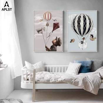 Copii Imaginația Creatoare Canvas Postere și tipărituri Pepinieră Decor Baloane Zmeu Avion Vechi Picturi Copil Imaginile pentru Dormitor