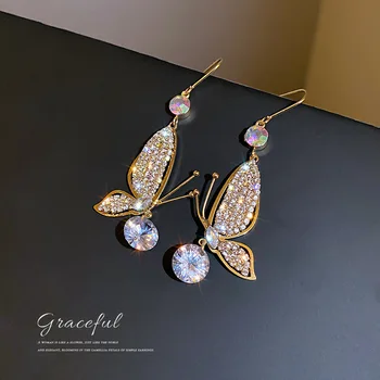 2021 New Sosire La Modă Dulce Fluture Cristal Legăna Cercei Pentru Femei De Moda Drăguț De Metal De Aur Bijuterii Cadouri Partid