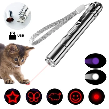 USB Laser 3 Indicatorul de lumină Laser Pen Cat Chaser Punct Jucarii Interactive Amuzante Reîncărcabilă Mini Lanterna UV animale de Companie Pisici Amuzante