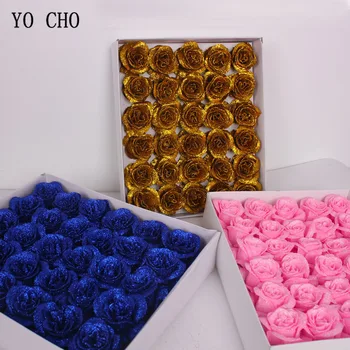 YO CHO 30buc Cristal Sclipici Floare Trandafir Cap de Mătase Artificială Albastră Floare Trandafir Cap 1 Cutie de BRICOLAJ Home Decor Nunta Îndrăgostiților Cadou