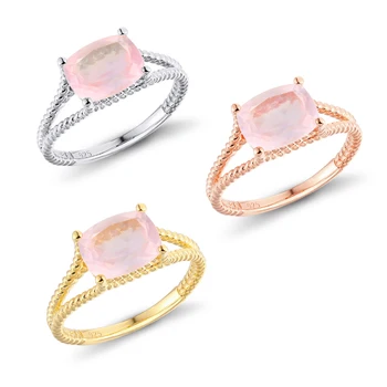 GZ ZONGFA Vânzare Fierbinte Moda Bijuterii Naturale de culoare Roz Quarte Piatră prețioasă Argint 925 pentru Femei Inele pentru Fete